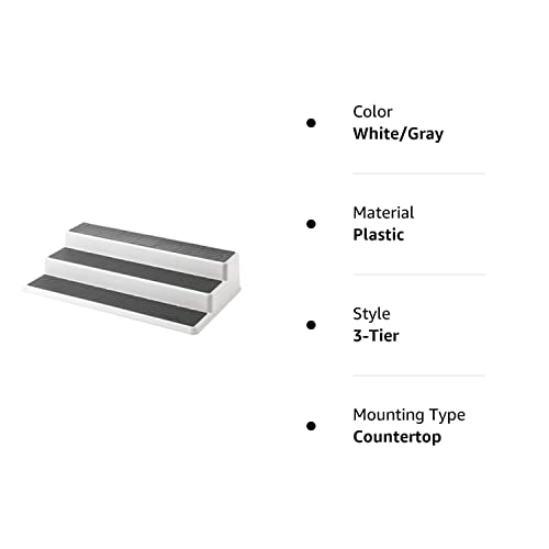 Copco 2555-0188 Non-Skid 3-Tier Spice Pantry Kitchen Cabinet Organizer, 15-Inch, White/Gray
