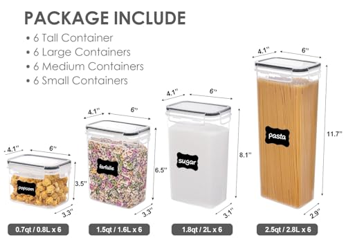 Airtight Food Storage Containers with Lids, Vtopmart 24 pcs Plastic Kitchen and Pantry Organization Canisters for Cereal, Dry Food, Flour and Sugar, BPA Free, Includes 24 Labels,Black