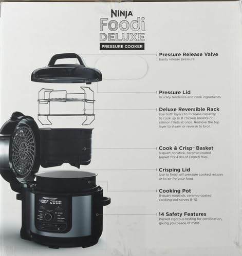 Ninja FD401 LP3 Foodi 12-in-1 Deluxe XL 8 qt. Pressure Cooker & Air Fryer that Steams, Slow Cooks, Sears, Sautés, Dehydrates & More, with 5 qt. Crisper Basket, Reversible Rack & Recipe Book, Silver