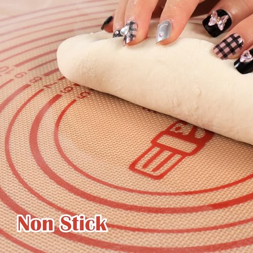 Non-slip Pastry Mat Extra Large with Measurements 28''By 20'' for Silicone Baking/ Counter Mat, Dough Rolling Mat,Oven Liner,Fondant/Pie Crust Mat By Folksy Super Kitchen Red