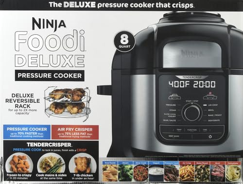 Ninja FD401 LP3 Foodi 12-in-1 Deluxe XL 8 qt. Pressure Cooker & Air Fryer that Steams, Slow Cooks, Sears, Sautés, Dehydrates & More, with 5 qt. Crisper Basket, Reversible Rack & Recipe Book, Silver
