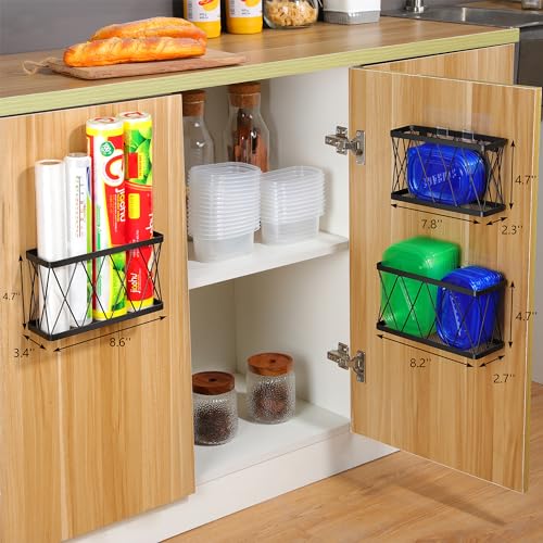 YIGII 3 Pack Adhesive Cabinet Organizer Storage - Lid Organizer Wall Mounted Pantry Door Organizer Bin Holder for Tupperware Lid Kitchen Wall Under Sink Basket Slim Space Black Stainless Steel