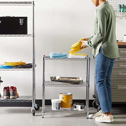 Amazon Basics 3-Shelf Adjustable, Heavy Duty Storage Shelving Unit (250 lbs loading capacity per shelf), Steel Organizer Wire Rack, 23.2" L x 13.4" W x 30" H, Chrome