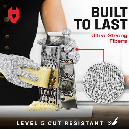 NoCry Premium Cut Resistant Gloves Food Grade — Level 5 Protection; Ambidextrous; Machine Washable; Superior Comfort and Dexterity; Lightweight Protective Gloves; Complimentary eBook