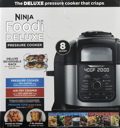 Ninja FD401 LP3 Foodi 12-in-1 Deluxe XL 8 qt. Pressure Cooker & Air Fryer that Steams, Slow Cooks, Sears, Sautés, Dehydrates & More, with 5 qt. Crisper Basket, Reversible Rack & Recipe Book, Silver