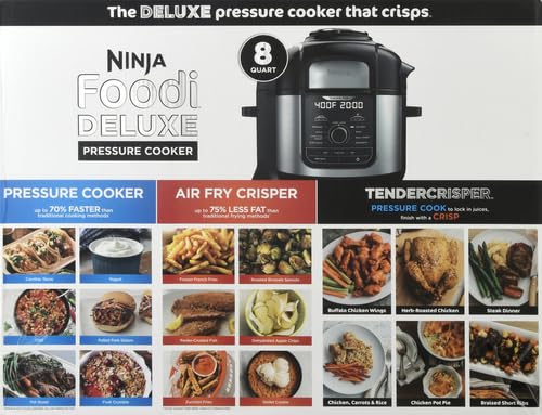 Ninja FD401 LP3 Foodi 12-in-1 Deluxe XL 8 qt. Pressure Cooker & Air Fryer that Steams, Slow Cooks, Sears, Sautés, Dehydrates & More, with 5 qt. Crisper Basket, Reversible Rack & Recipe Book, Silver