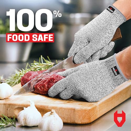 NoCry Premium Cut Resistant Gloves Food Grade — Level 5 Protection; Ambidextrous; Machine Washable; Superior Comfort and Dexterity; Lightweight Protective Gloves; Complimentary eBook