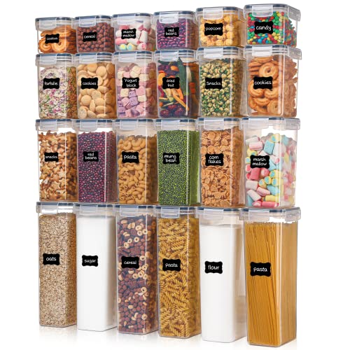 Airtight Food Storage Containers with Lids, Vtopmart 24 pcs Plastic Kitchen and Pantry Organization Canisters for Cereal, Dry Food, Flour and Sugar, BPA Free, Includes 24 Labels,Black