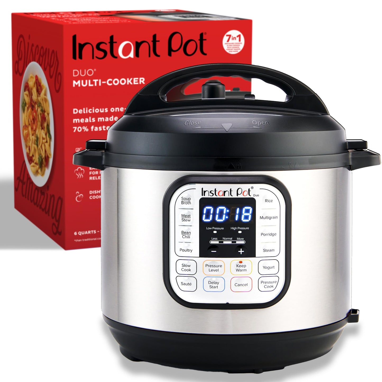 Instant Pot Duo 7-in-1 Electric Pressure Cooker, Slow Cooker, Rice Cooker, Steamer, Sauté, Yogurt Maker, Warmer & Sterilizer, Includes App With Over 800 Recipes, Stainless Steel, 6 Quart