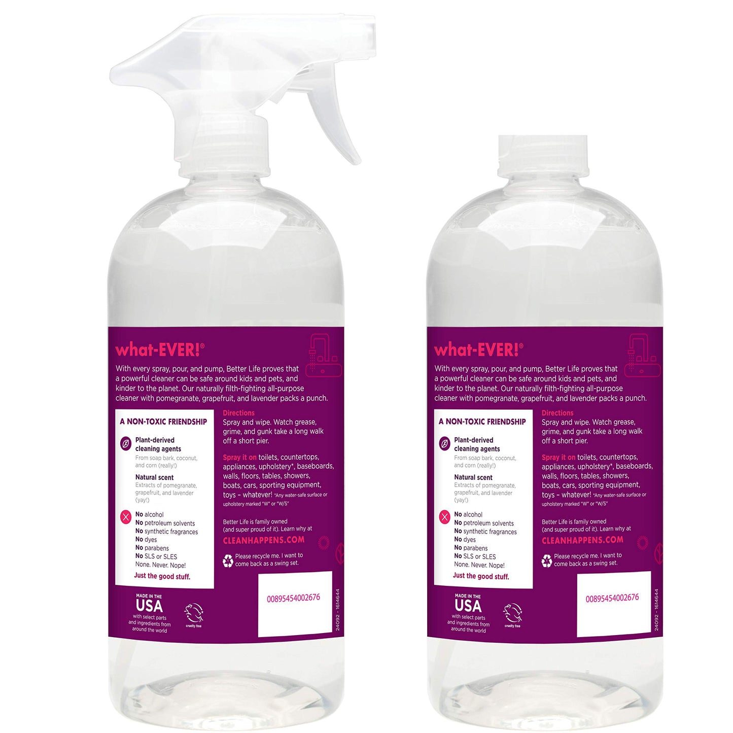Better Life All Purpose Cleaner - Multipurpose Home and Kitchen Cleaning Spray for Glass, Countertops, Appliances, Upholstery & More - Multi-surface Spray Cleaner - 32oz (Pack of 2) Pomegranate