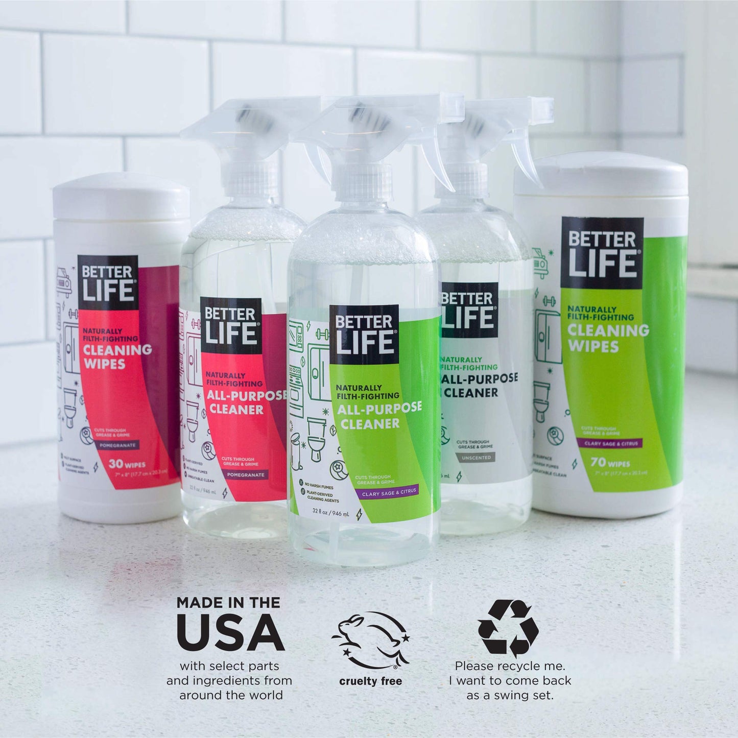 Better Life All Purpose Cleaner - Multipurpose Home and Kitchen Cleaning Spray for Glass, Countertops, Appliances, Upholstery & More - Multi-surface Spray Cleaner - 32oz (Pack of 2) Pomegranate