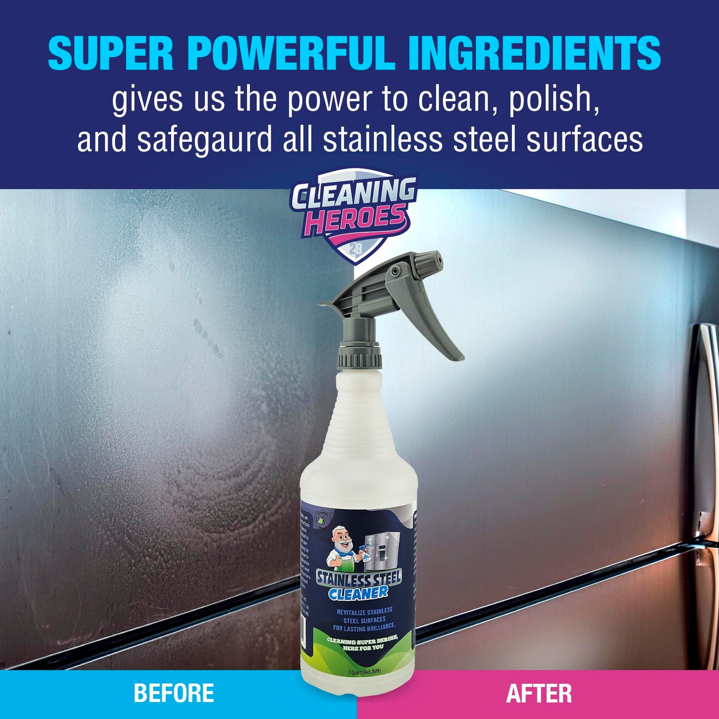 CLEANING HEROES Stainless Steel Cleaner and Polish Spray, 32 Fl. Ounces – Premium Stainless Steel Sink Cleaner – Ideal for Refrigerators, Appliances