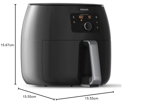 Philips Premium Airfryer XXL, Fat Removal Technology, 3lb/7qt, Rapid Air Technology, Digital Display, Keep Warm Mode, 5 Cooking Presets, NutriU App, Family Sized, Black (HD9650/96)