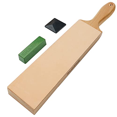 SHARPAL 205H Double-sided Leather Strop (Genuine Cowhide) 13.2" x 2.4" Kit with 2 Oz. Polishing Compound & Angle Guide, Knife Stropping Block for Sharpening & Honing Knives tools, Woodcarving Chisels