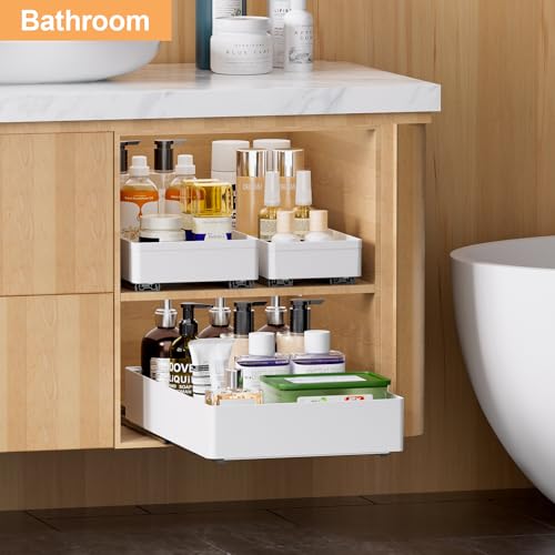 Delamu 3 Pack Pull Out Cabinet Organizer, Pull Out Drawers for Cabinets, Slide Out Drawers for Kitchen Cabinets, Bathroom Cabinet Organizer, Pantry, Cabinet Roll Out Drawers Shelf Storage