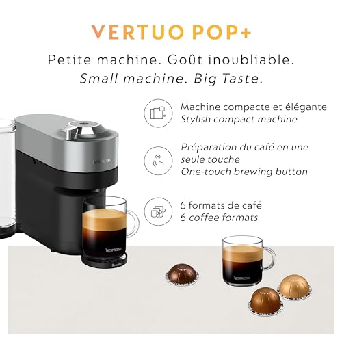 Nespresso Vertuo POP+ Deluxe Coffee and Espresso Machine by Breville with Milk Frother, Titan Medium