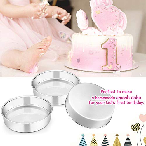 E-far 6 Inch Cake Pan Set of 3, Stainless Steel Round Smash Cake Baking Pans Tins, Non-Toxic & Healthy, Mirror Finish & Dishwasher Safe