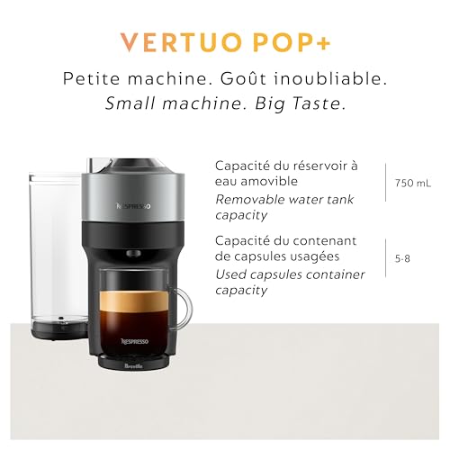 Nespresso Vertuo POP+ Deluxe Coffee and Espresso Machine by Breville with Milk Frother, Titan Medium