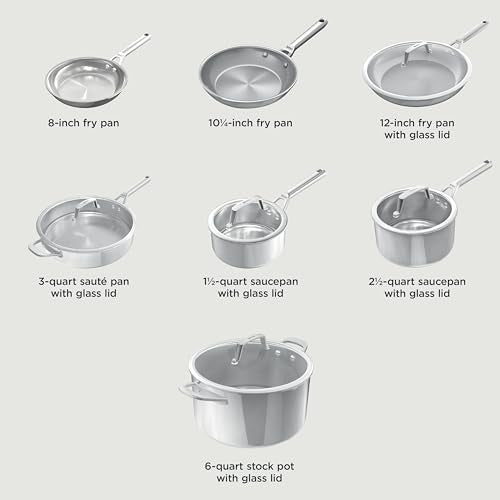 Ninja EverClad Stainless Steel Cookware 12 Piece Pots & Pans Set, All Stovetops & Induction, Oven Safe to 600°F, PTFE Free, Tri-Ply Commercial-Grade, C99012