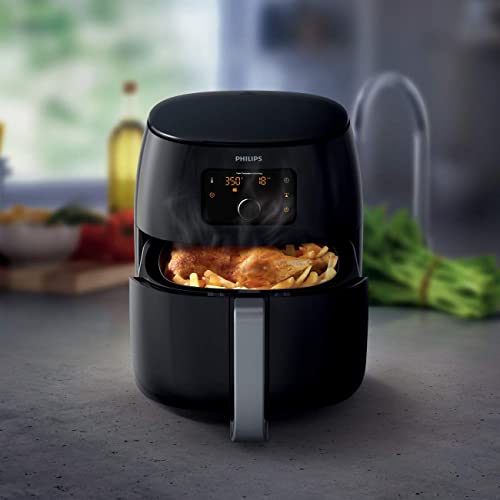 Philips Premium Airfryer XXL, Fat Removal Technology, 3lb/7qt, Rapid Air Technology, Digital Display, Keep Warm Mode, 5 Cooking Presets, NutriU App, Family Sized, Black (HD9650/96)