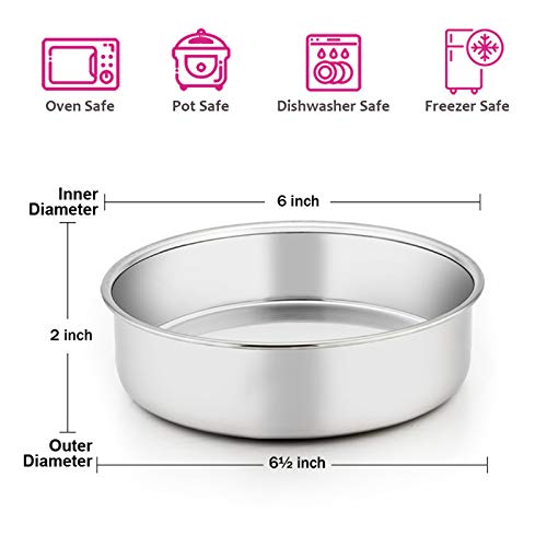 E-far 6 Inch Cake Pan Set of 3, Stainless Steel Round Smash Cake Baking Pans Tins, Non-Toxic & Healthy, Mirror Finish & Dishwasher Safe