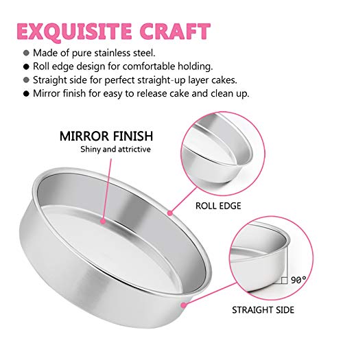 E-far 6 Inch Cake Pan Set of 3, Stainless Steel Round Smash Cake Baking Pans Tins, Non-Toxic & Healthy, Mirror Finish & Dishwasher Safe