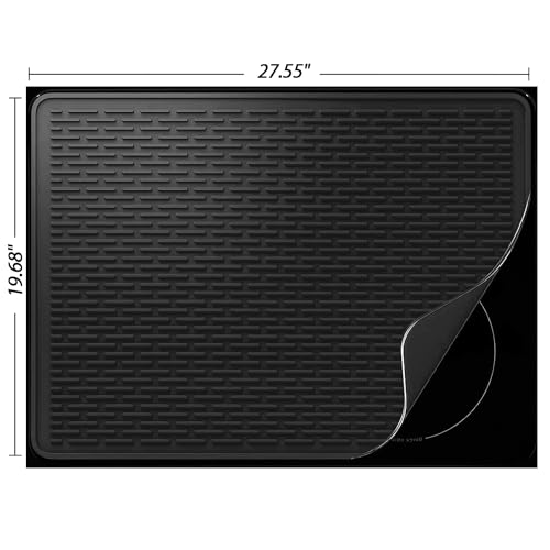 Stove Top Cover for Electric Stove - Silicone Stove Mat for Glass Top Stove, Glass Cooktop Protector, XL Dish Drying Mats For Kitchen, Range Covers for Electric Stove (Black,28 x 20)