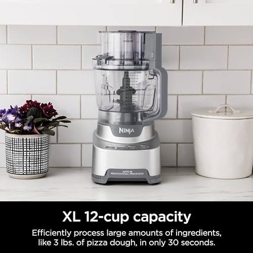 Ninja NF701 Professional XL Food Processor, 1200 Peak-Watts, 4-in-1, Chopping, Slicing/Shredding, Purees, Dough, 12-Cup Processor Bowl, 2 Blades & 2 Discs, Feed Chute/Pusher,Silver