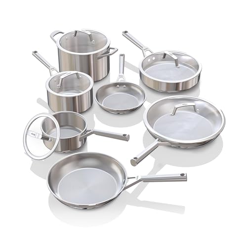 Ninja EverClad Stainless Steel Cookware 12 Piece Pots & Pans Set, All Stovetops & Induction, Oven Safe to 600°F, PTFE Free, Tri-Ply Commercial-Grade, C99012