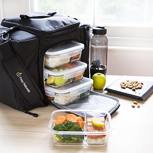 PrepNaturals 5 Pack 34 Oz Glass Meal Prep Containers - Dishwasher Microwave Freezer Oven Safe - Glass Storage Containers with Lids (Multi-Compartment)