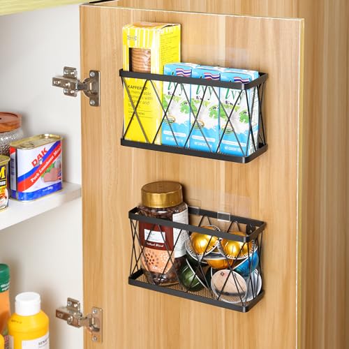 YIGII 3 Pack Adhesive Cabinet Organizer Storage - Lid Organizer Wall Mounted Pantry Door Organizer Bin Holder for Tupperware Lid Kitchen Wall Under Sink Basket Slim Space Black Stainless Steel