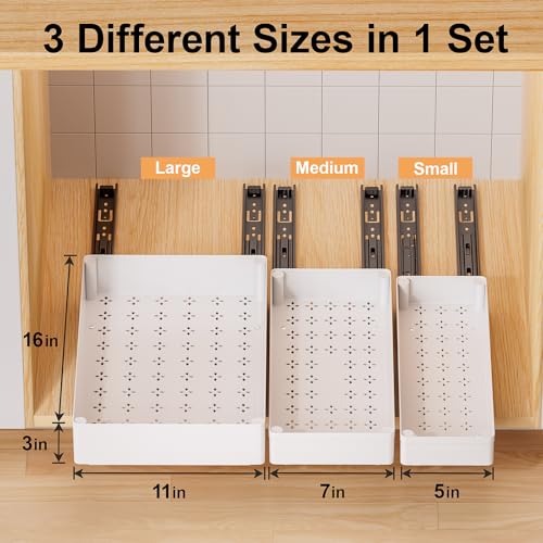 Delamu 3 Pack Pull Out Cabinet Organizer, Pull Out Drawers for Cabinets, Slide Out Drawers for Kitchen Cabinets, Bathroom Cabinet Organizer, Pantry, Cabinet Roll Out Drawers Shelf Storage