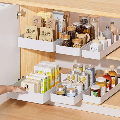 Delamu 3 Pack Pull Out Cabinet Organizer, Pull Out Drawers for Cabinets, Slide Out Drawers for Kitchen Cabinets, Bathroom Cabinet Organizer, Pantry, Cabinet Roll Out Drawers Shelf Storage