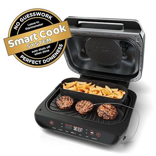 Ninja FG551 Foodi Smart XL 6-in-1 Indoor Grill with Air Fry, Roast, Bake, Broil & Dehydrate, Smart Thermometer, Black/Silver