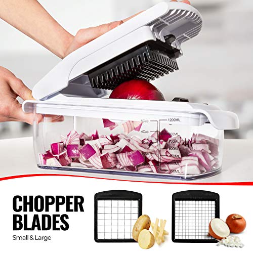 Fullstar Vegetable Chopper, Cheese Slicer, Food Chopper, Veggie Chopper, Onion Chopper, Vegetable Chopper with Container, Mandoline Slicer & Cheese Grater (11 in 1 - White)