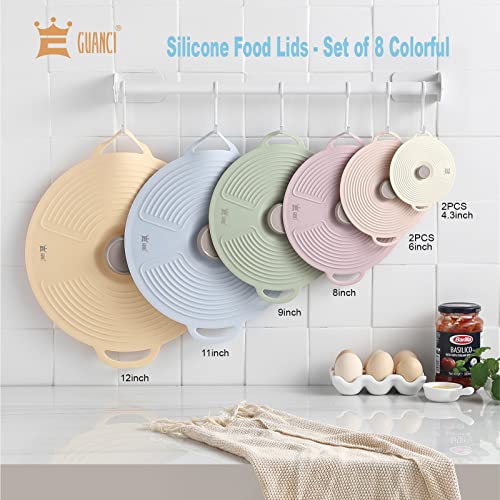 GUANCI 8 Pack Silicone Lids for Bowl Silicone Microwave Cover with 6 Sizes Reusable Heat Resistant Suction Lids Fits Cups, Bowls, Plates, Pots, Pans, Skillets, Stove Top, Oven, Fridge Dishwasher Safe