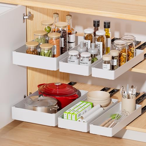 Delamu 3 Pack Pull Out Cabinet Organizer, Pull Out Drawers for Cabinets, Slide Out Drawers for Kitchen Cabinets, Bathroom Cabinet Organizer, Pantry, Cabinet Roll Out Drawers Shelf Storage