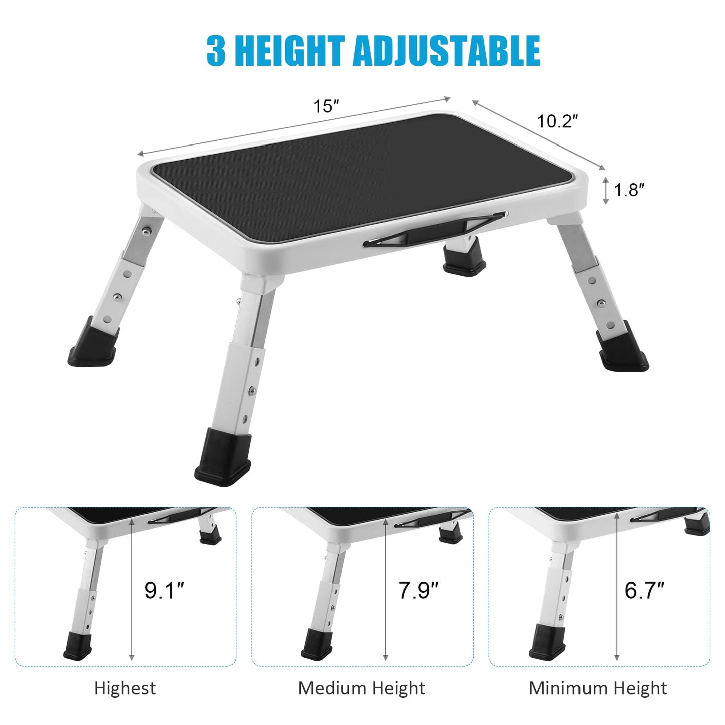 Jocauto Folding Step Stool, Height-Adjustable Step Stool with Non-Slip Platform, Step Ladder for Adults or Kids in Kitchen, Home, 330 Lbs Capacity