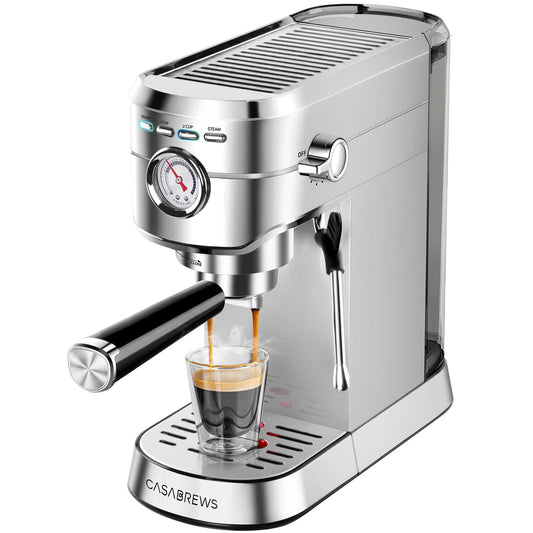 CASABREWS Espresso Machine 20 Bar, Professional Espresso Maker with Milk Frother Steam Wand, Compact Espresso Coffee Machine with 34oz Removable Water Tank for Cappuccino, Latte, Silver