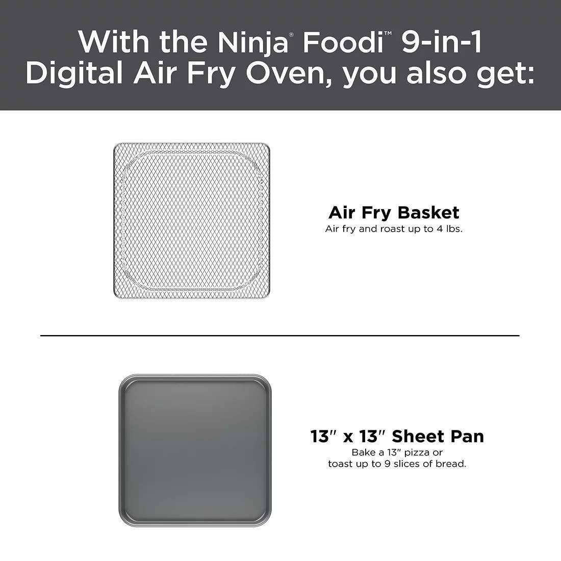 Ninja FT102CO Foodi 9-in-1 Digital Air Fry Oven, Air Roast/ Broil, Bake, Bagel, Toast, Dehydrate, Keep Warm, and Reheat, Stainless Steel (Renewed)