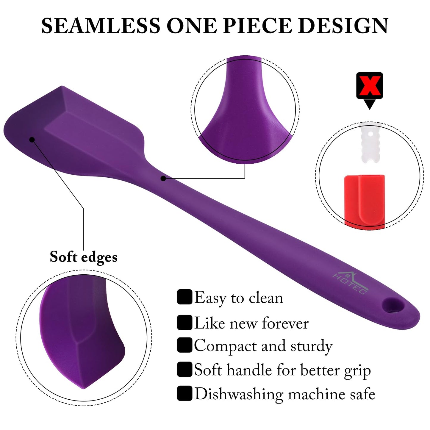 HOTEC High Heat Resistant Food Grade Silicone Rubber Spatula Set for Baking, Cooking, and Mixing Non Stick Dishwasher Safe BPA-Free Purple Set of 5