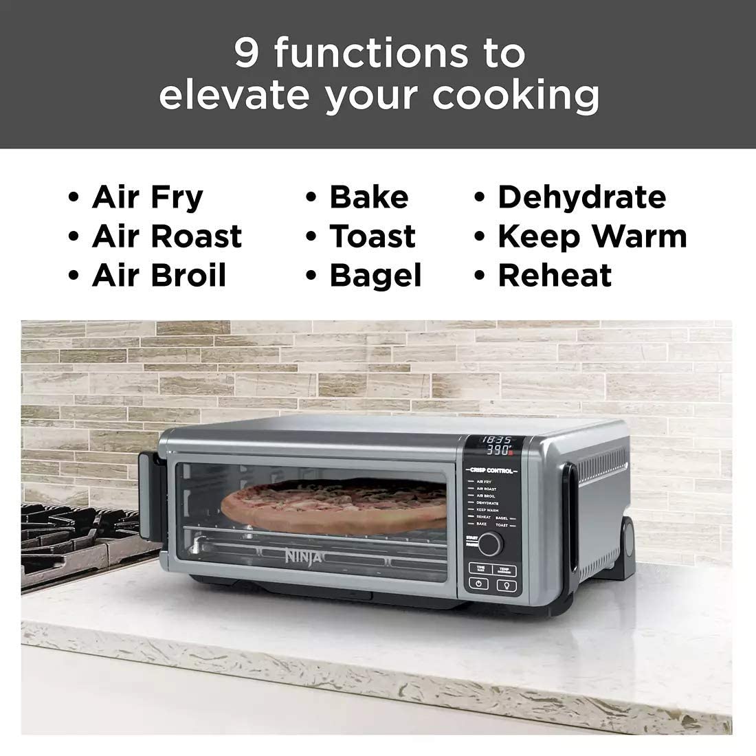 Ninja FT102CO Foodi 9-in-1 Digital Air Fry Oven, Air Roast/ Broil, Bake, Bagel, Toast, Dehydrate, Keep Warm, and Reheat, Stainless Steel (Renewed)