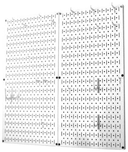 Wall Control Kitchen Pegboard Organizer Pots and Pans Pegboard Pack Storage and Organization Kit with White Pegboard and White Accessories