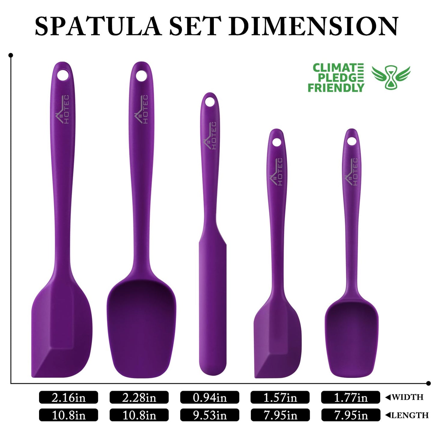 HOTEC High Heat Resistant Food Grade Silicone Rubber Spatula Set for Baking, Cooking, and Mixing Non Stick Dishwasher Safe BPA-Free Purple Set of 5