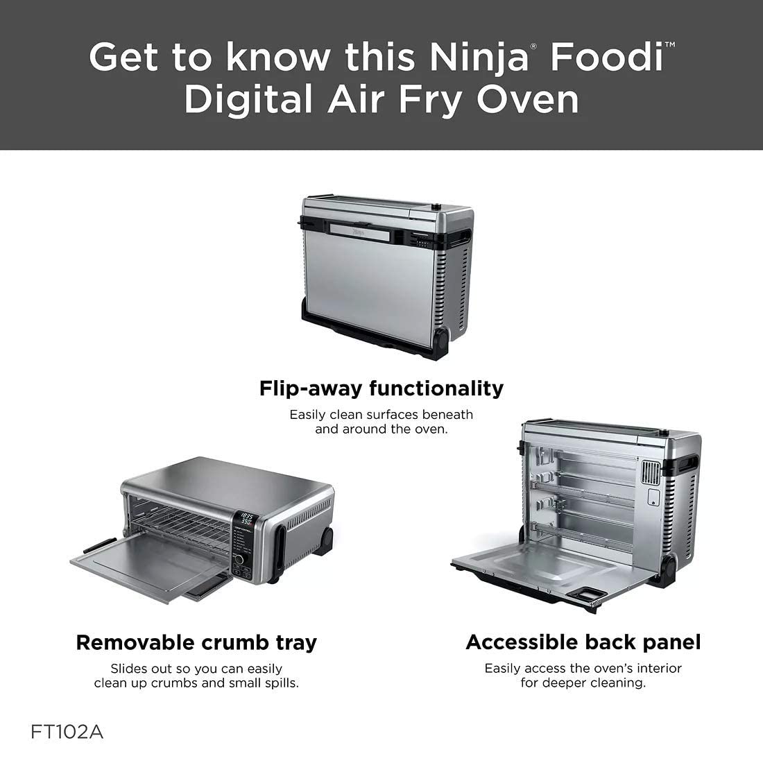 Ninja FT102CO Foodi 9-in-1 Digital Air Fry Oven, Air Roast/ Broil, Bake, Bagel, Toast, Dehydrate, Keep Warm, and Reheat, Stainless Steel (Renewed)