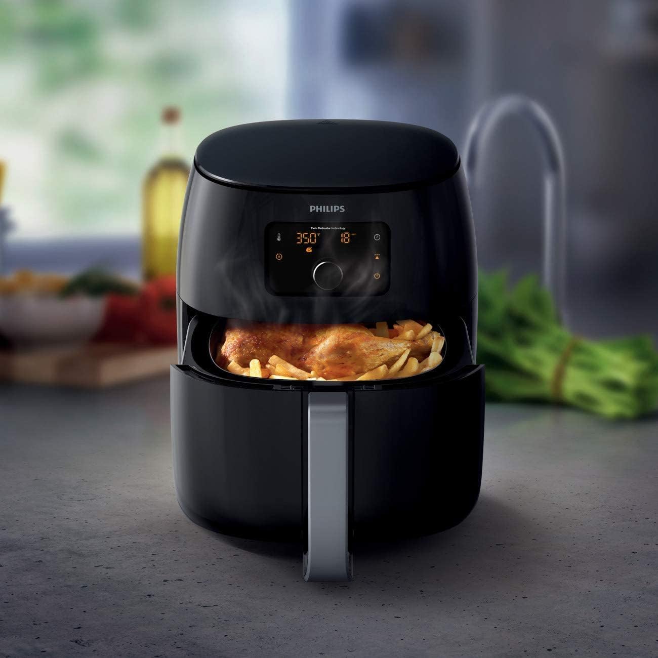 Philips Premium Airfryer XXL, Fat Removal Technology, 3lb/7qt, Rapid Air Technology, Digital Display, Keep Warm Mode, 5 Cooking Presets, NutriU App, Family Sized, Black (HD9650/96)