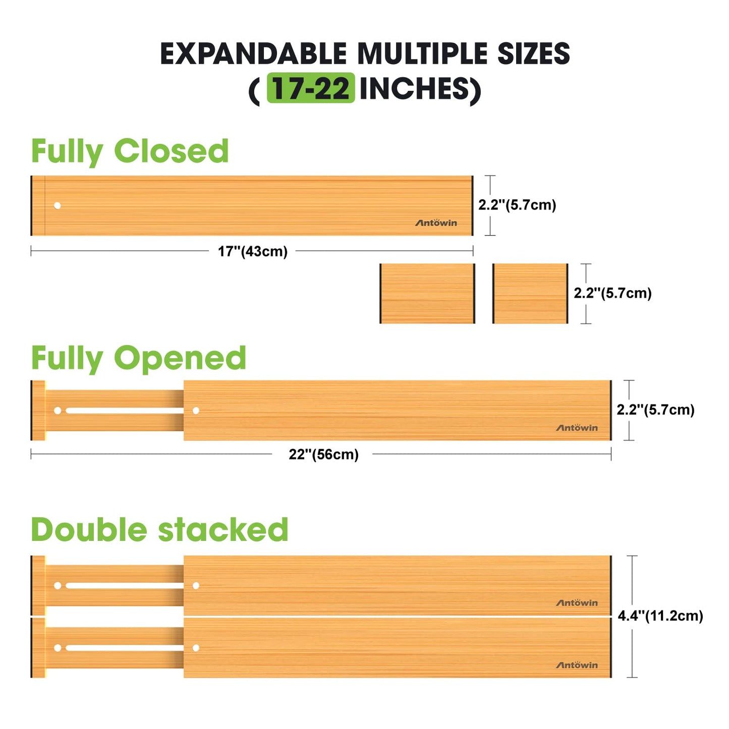 ANTOWIN Bamboo Drawer Dividers Organizers, Drawer Separators Splitter,17-22 inches Long Adjustable Spring-loaded Organizer for Large Utensil, Clothes, Tools Drawers(yellow)