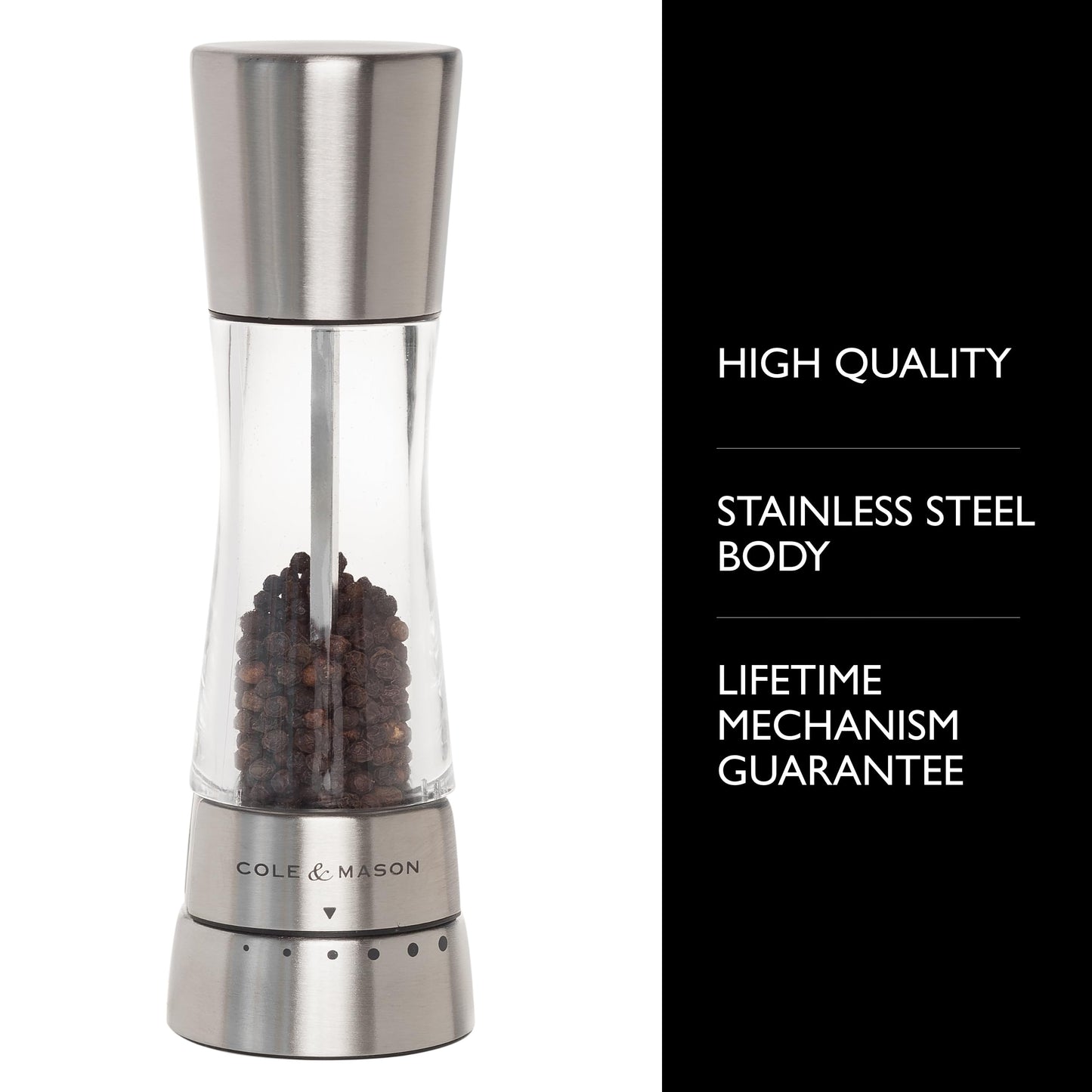 COLE & MASON Derwent Pepper Grinder - Stainless Steel Mill Includes Gourmet Precision Mechanism and Premium Peppercorns