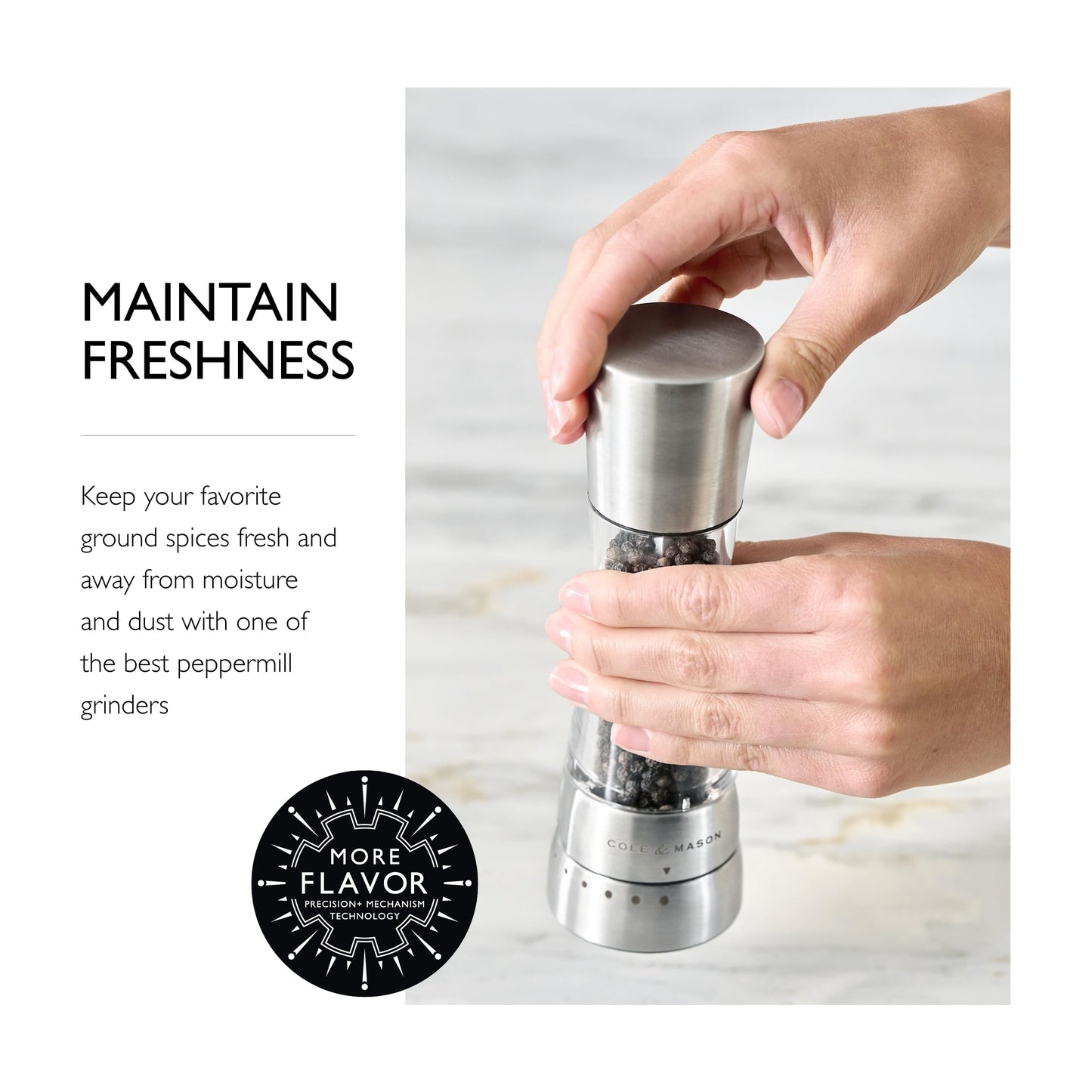 COLE & MASON Derwent Pepper Grinder - Stainless Steel Mill Includes Gourmet Precision Mechanism and Premium Peppercorns