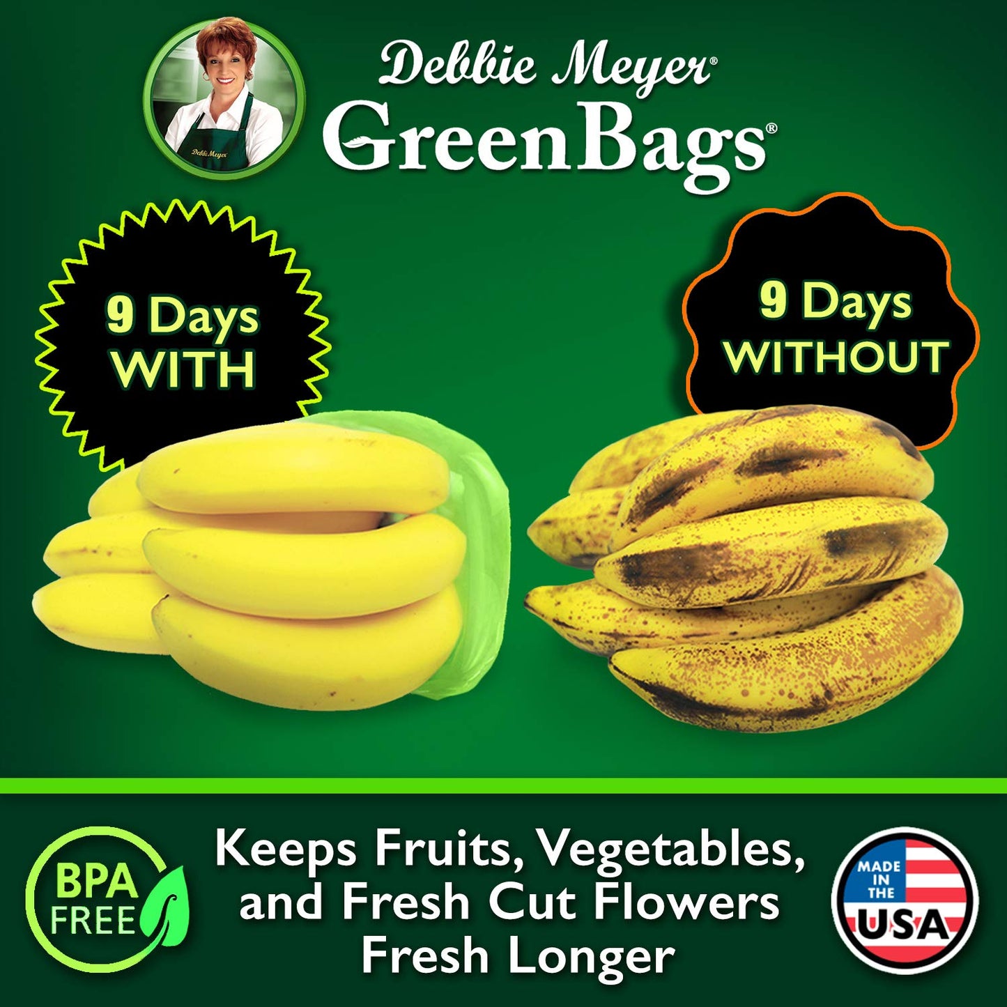 Debbie Meyer GreenBags 32-Pack (16M, 8L, 8XL) – Keeps Fruits, Vegetables, and Cut Flowers, Fresh Longer, Reusable, BPA Free, Made in USA